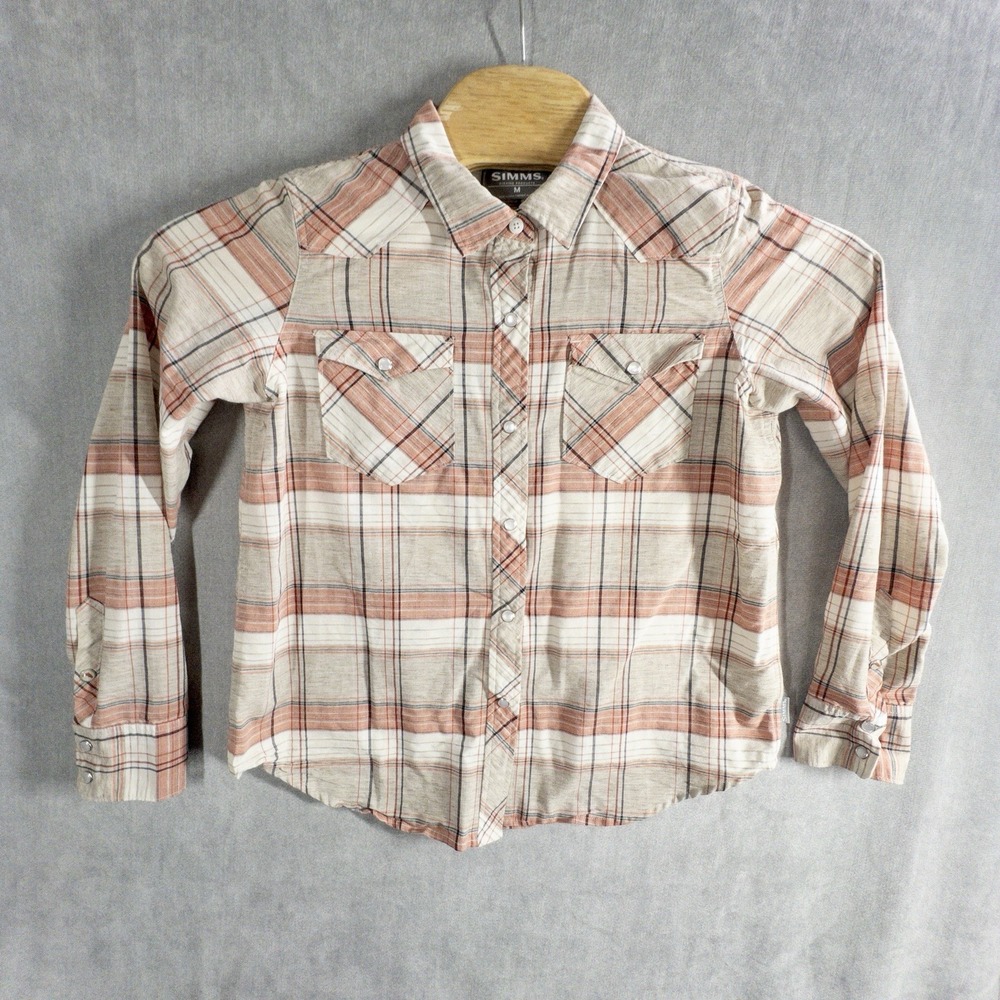 Simms Fishing Western Pearl Snap Linen Blend Shirt Womens Medium Gorpcore